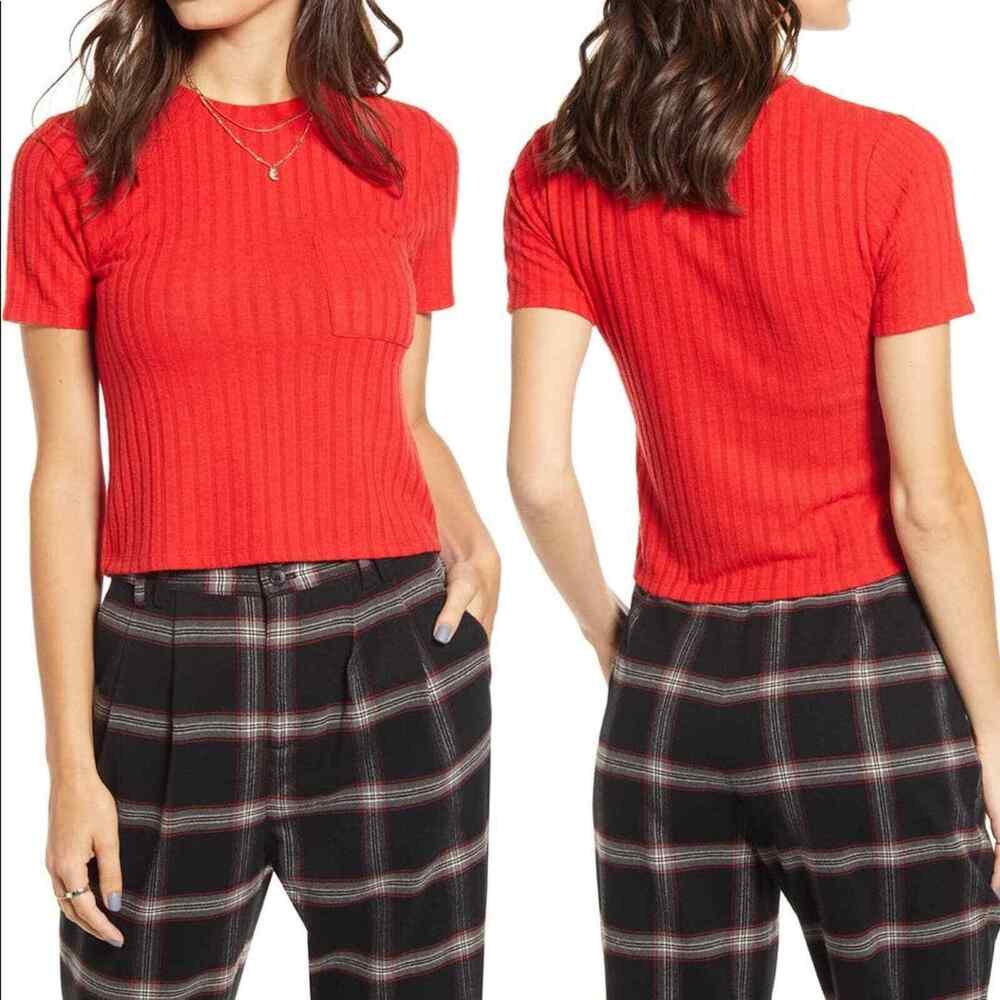 BP Claudia Sulewski crop baby tee Red pocket knit XS NWT